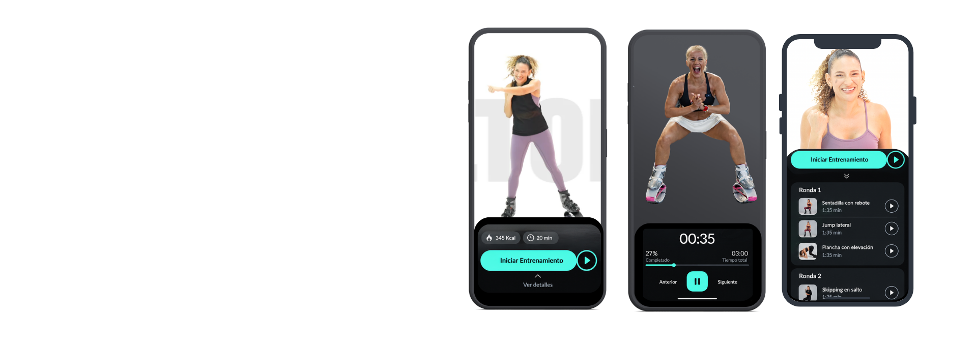 Tres pantallas de entrenamiento SALTOFLIX